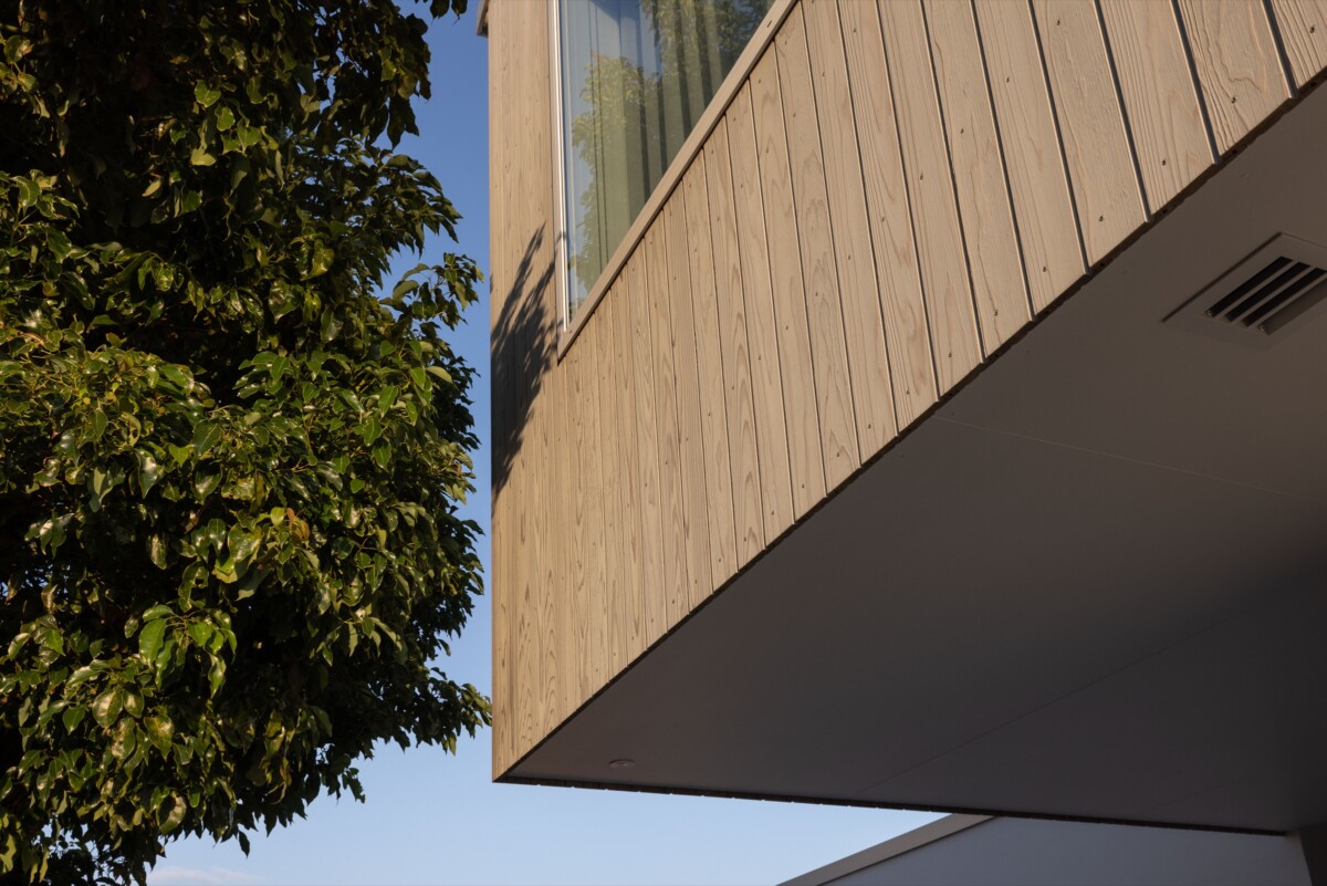 Sugi Clear grade Japanese Cedar vertical cladding oiled in Dryden Platinum